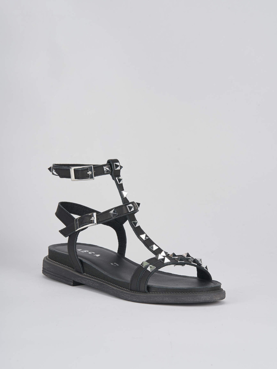 Sandalias de tacón bajo tacón 1 cm negro cuero