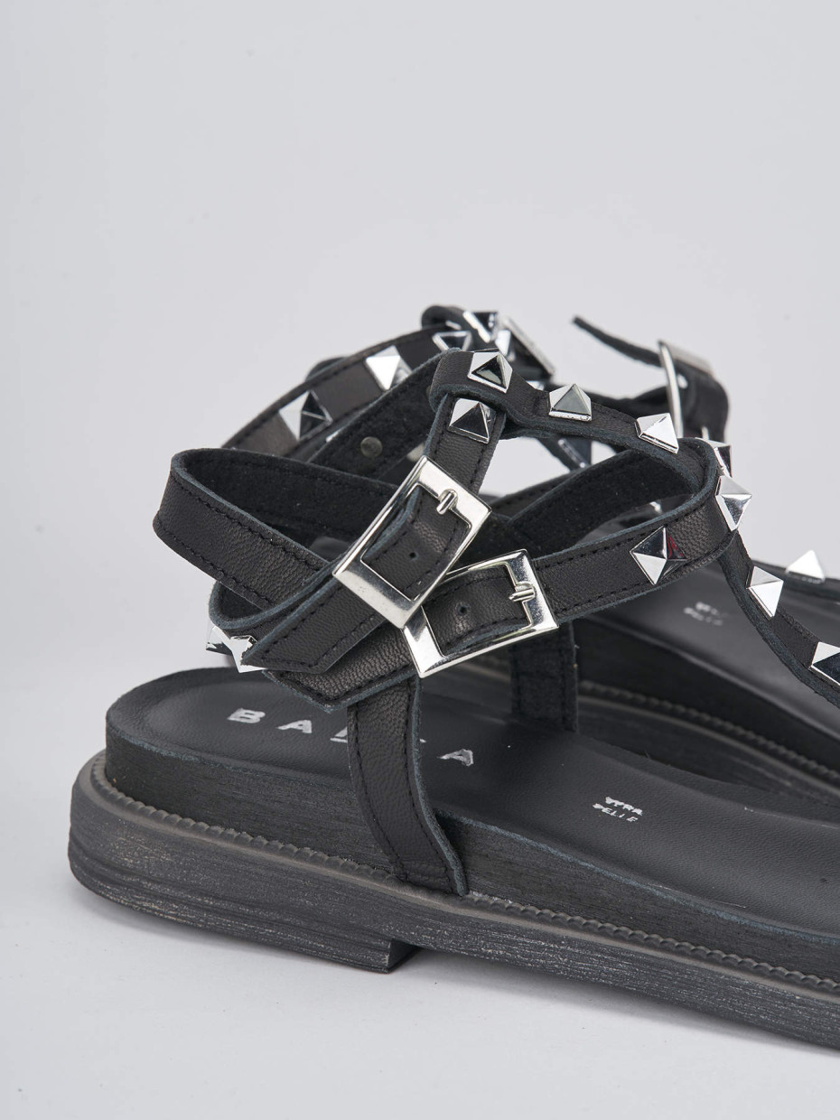 Sandalias de tacón bajo tacón 1 cm negro cuero