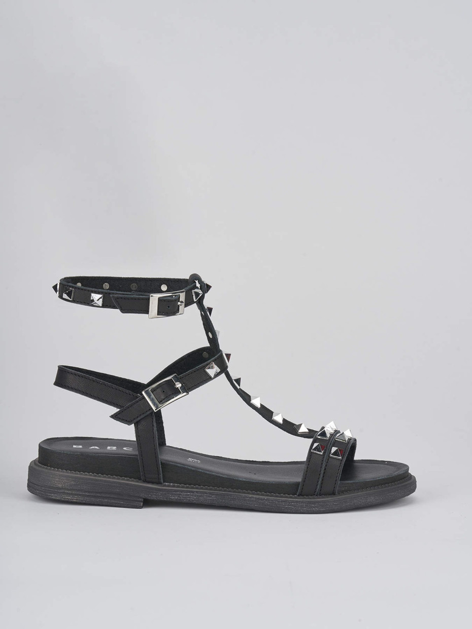 Sandalias de tacón bajo tacón 1 cm negro cuero