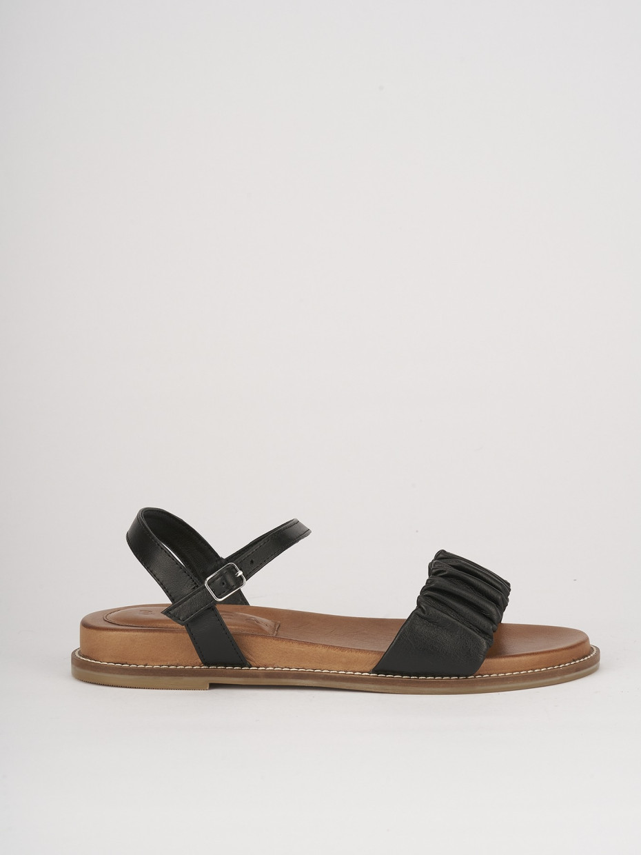 Sandalias de tacón bajo tacón 1 cm negro cuero