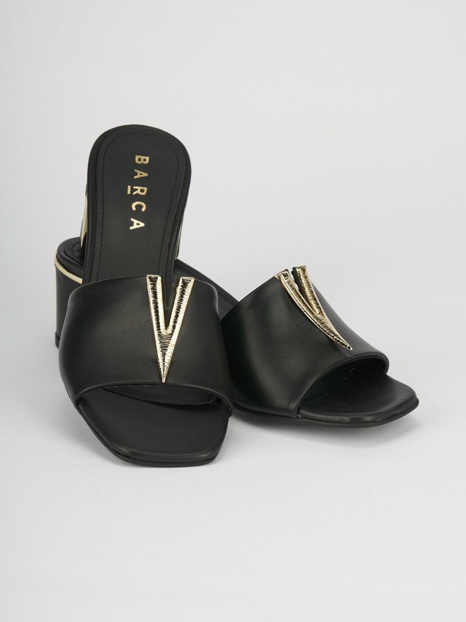 Mules tacón 5 cm negro cuero