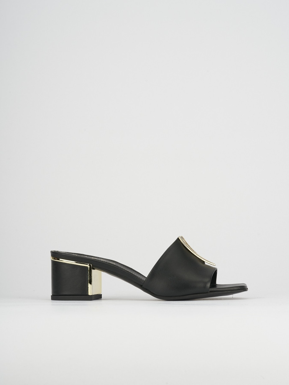 Mules tacón 5 cm negro cuero