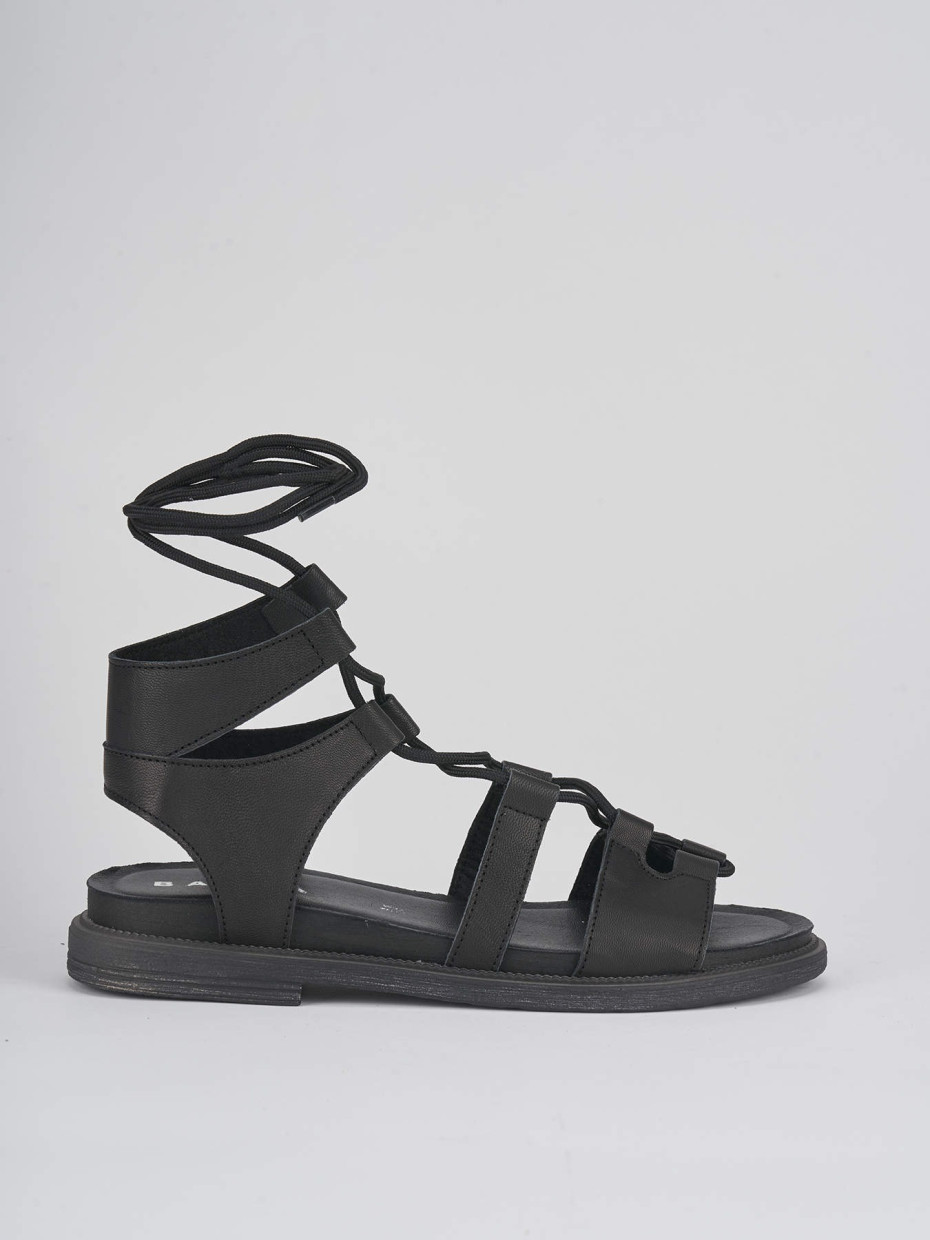 Sandalias de tacón bajo tacón 1 cm negro cuero