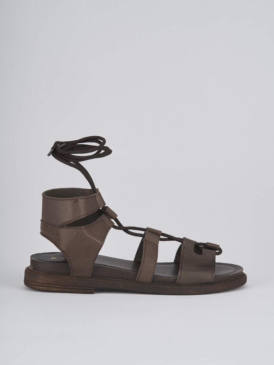 Low heel sandals heel 1 cm dark brown leather