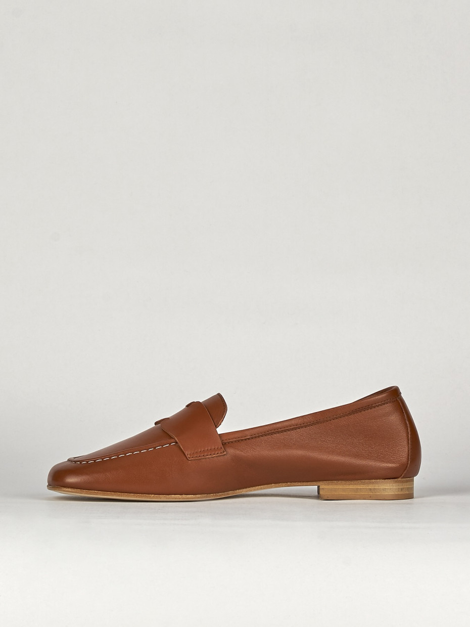 Mocasines tacón 1 cm marrón cuero