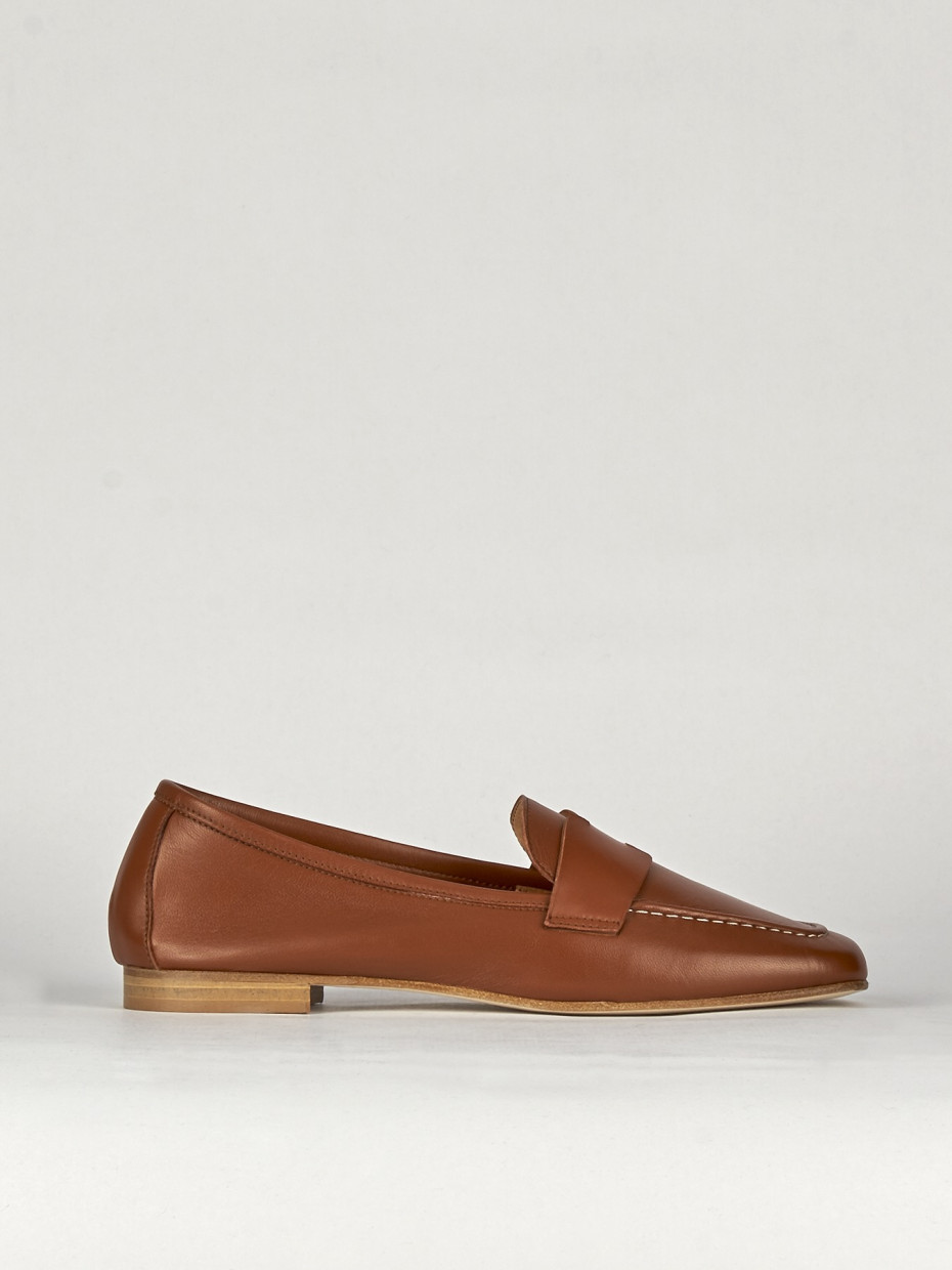 Mocasines tacón 1 cm marrón cuero