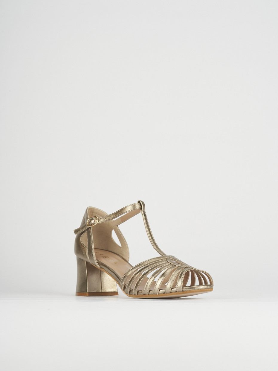 High heel sandals heel 5 cm gold leather