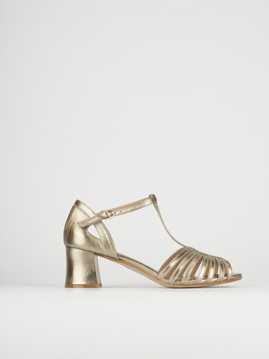 High heel sandals heel 5 cm gold leather