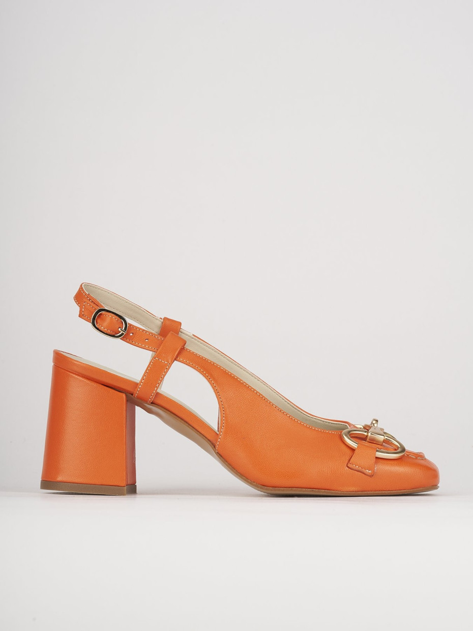 Salones destalonados tacón 6 cm naranja cuero