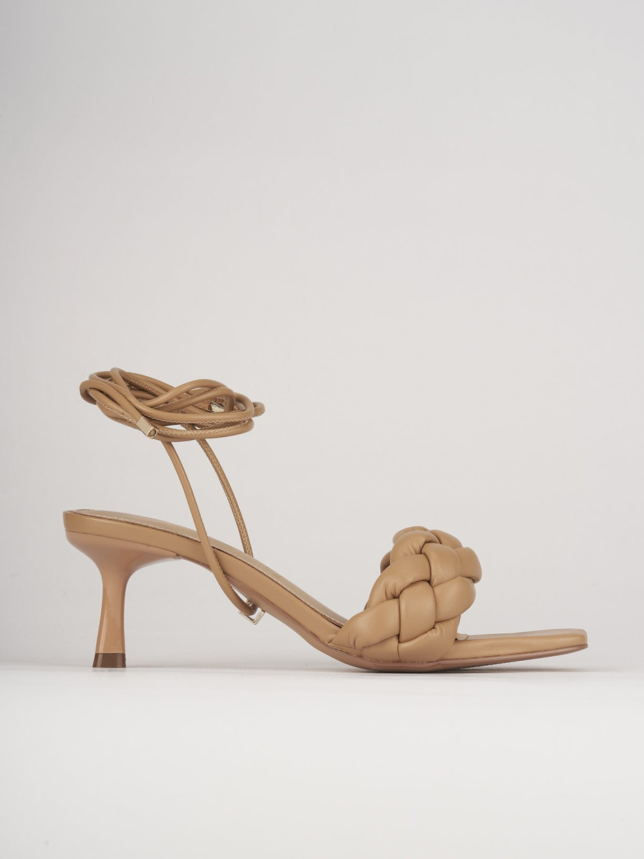 High heel sandals heel 5 cm beige leather