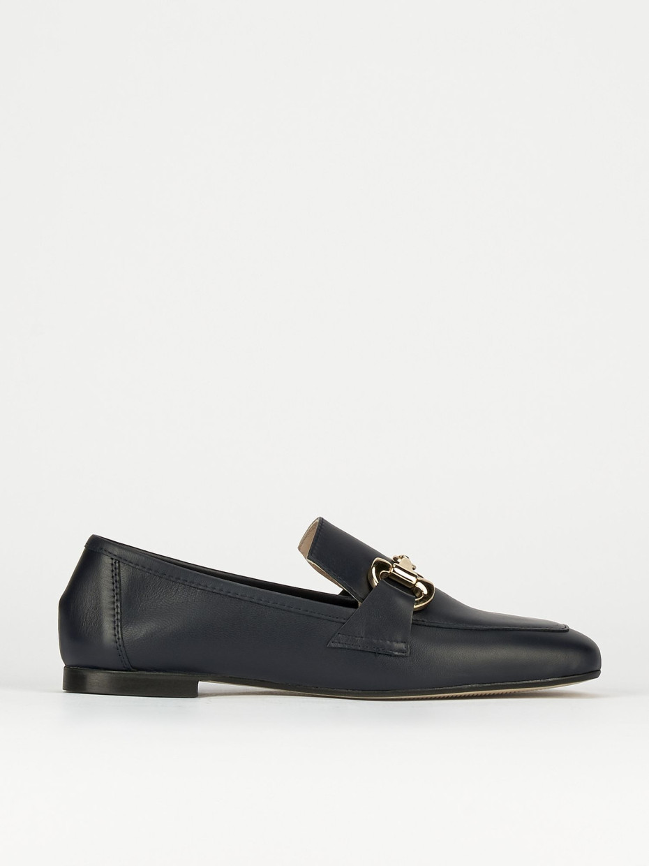 Mocasines tacón 1 cm azul cuero
