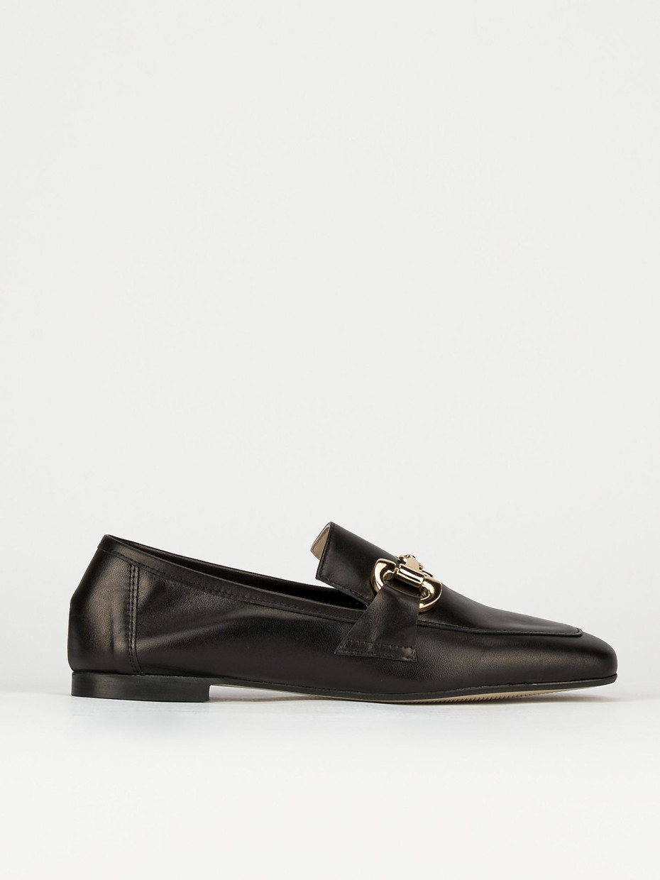 Mocasines tacón 1 cm negro cuero