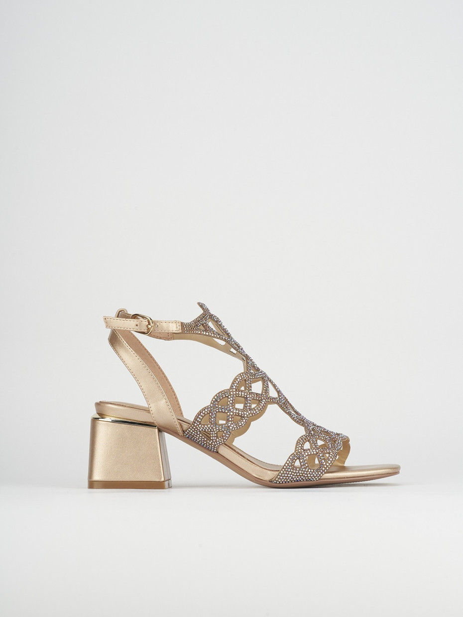 High heel sandals heel 5 cm bronze leather