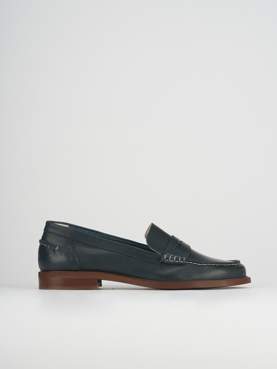 Mocasines tacón 1 cm azul cuero