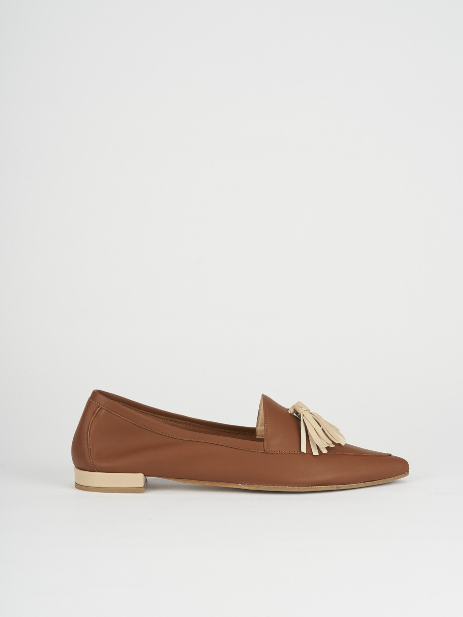 Mocasines tacón 1 cm marrón cuero