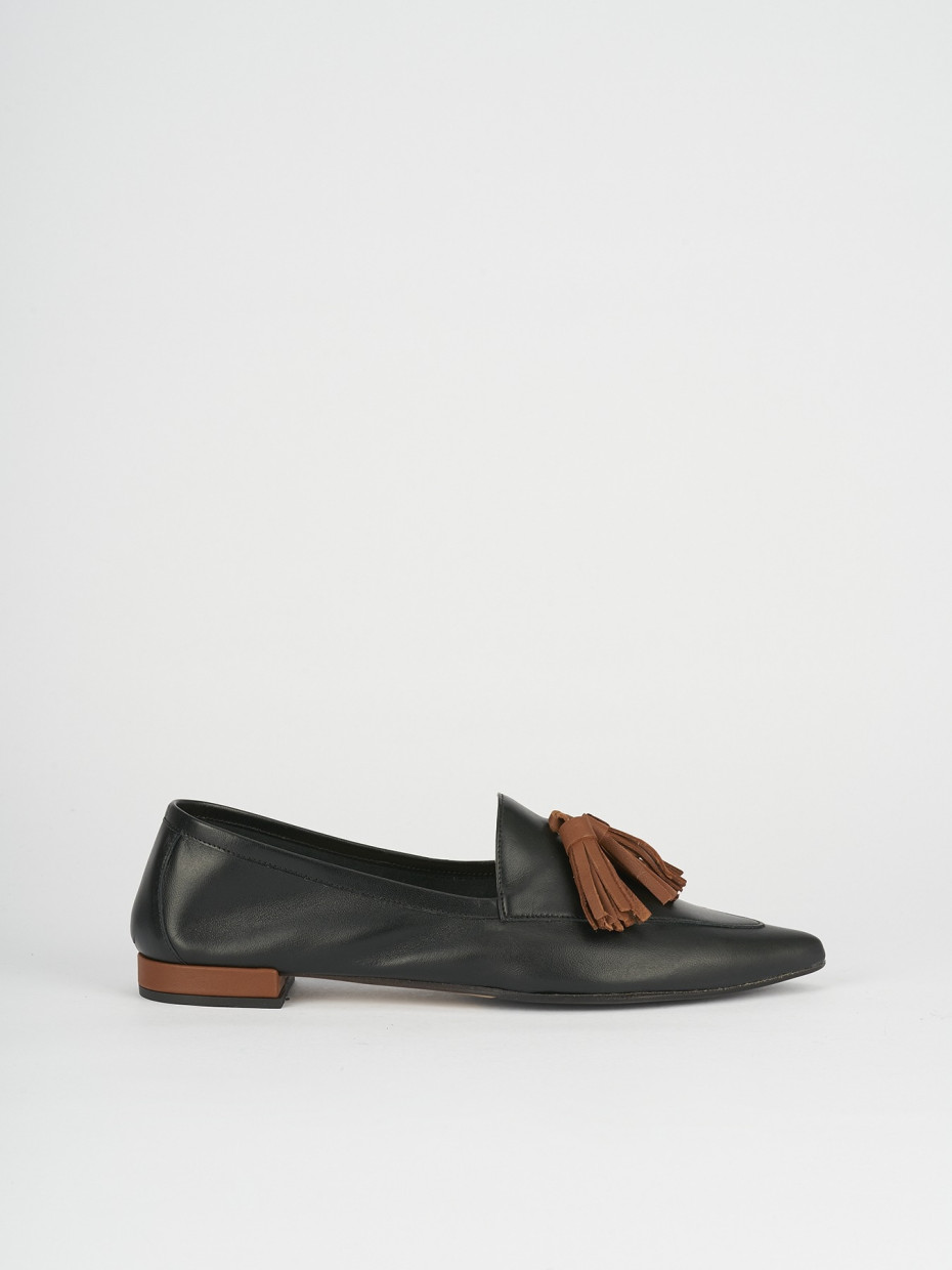 Mocasines tacón 1 cm negro cuero