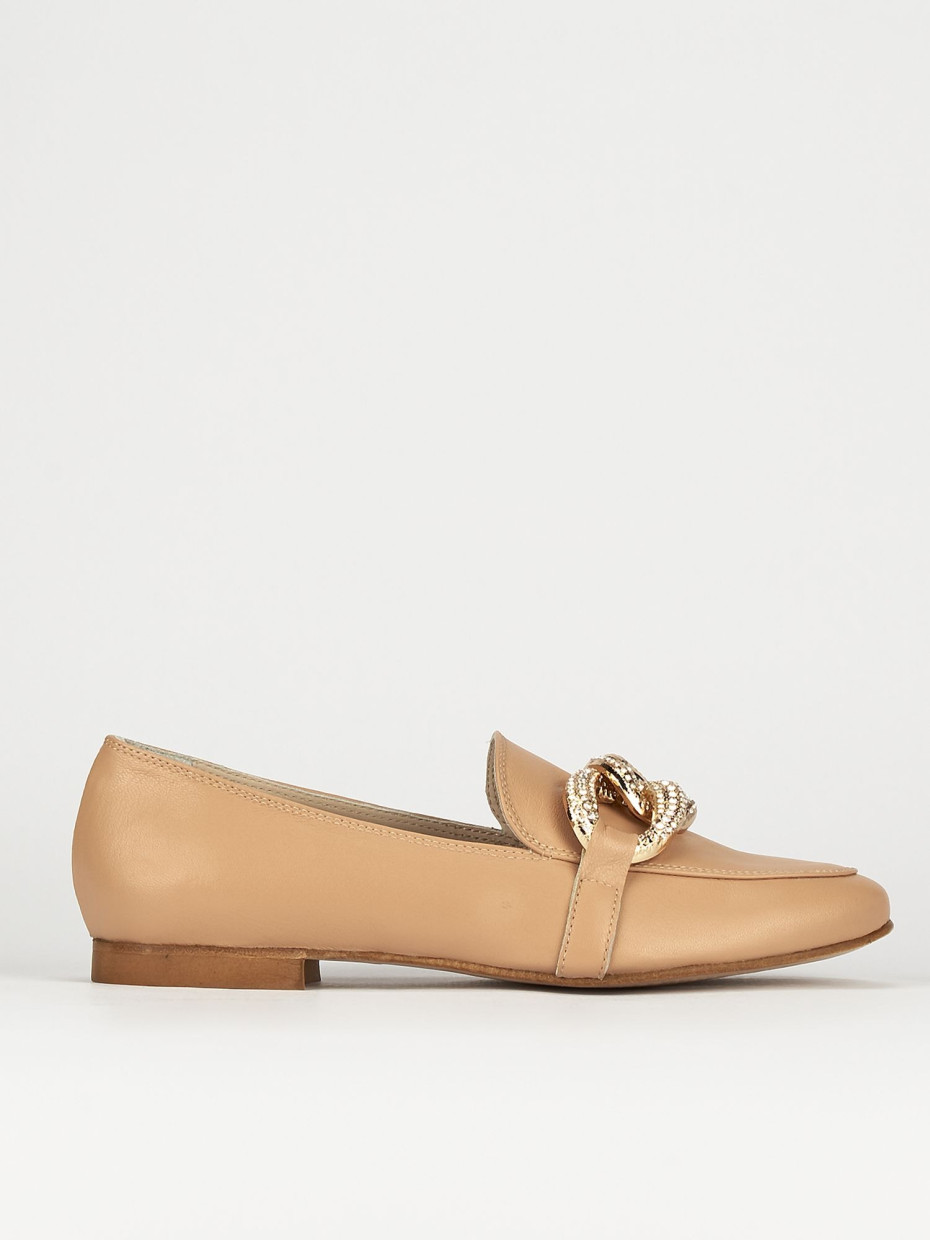 Mocasines tacón 1 cm beis cuero