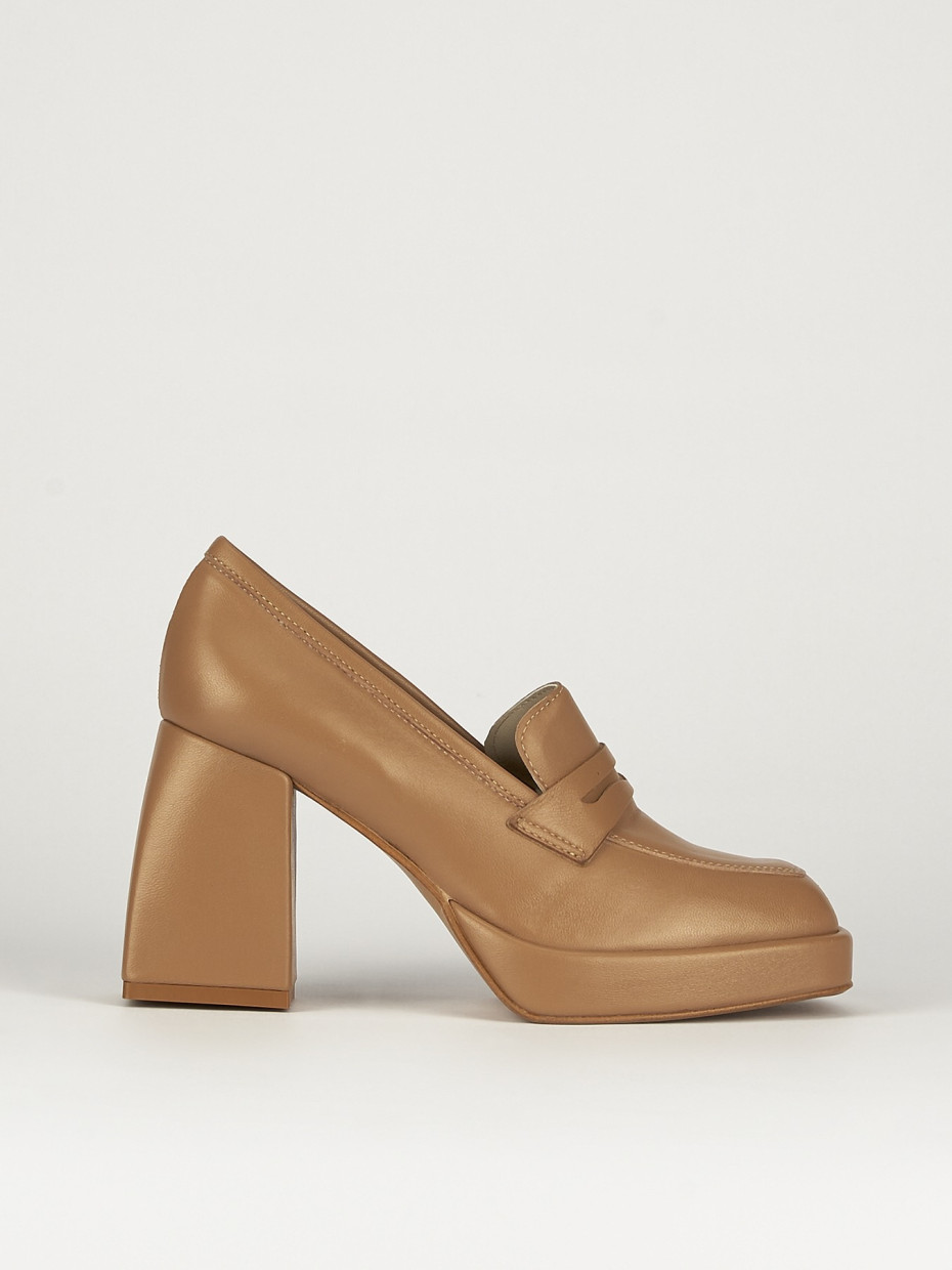 Mocasines tacón 8 cm amarillo cuero