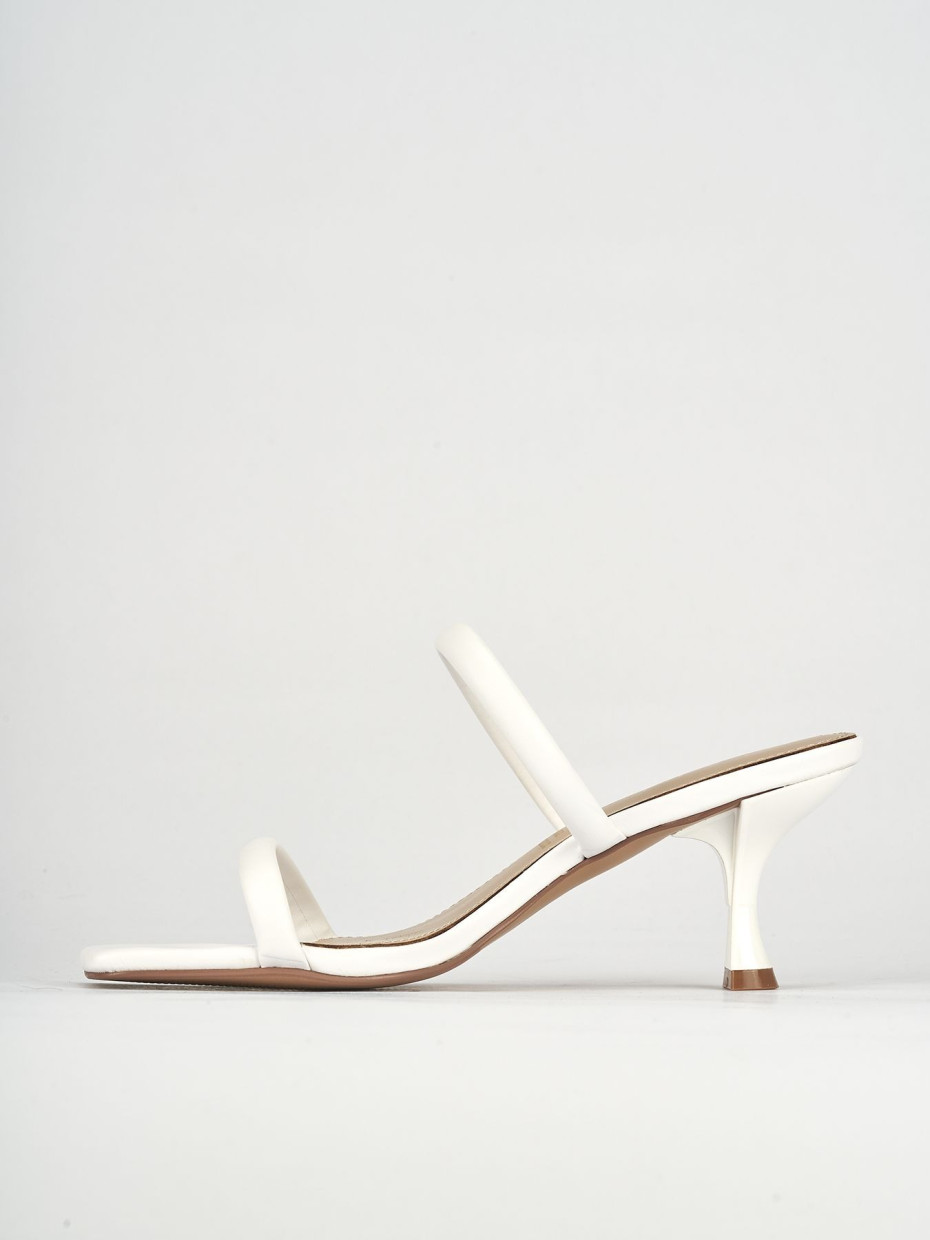 Mules tacón 5 cm blanco cuero