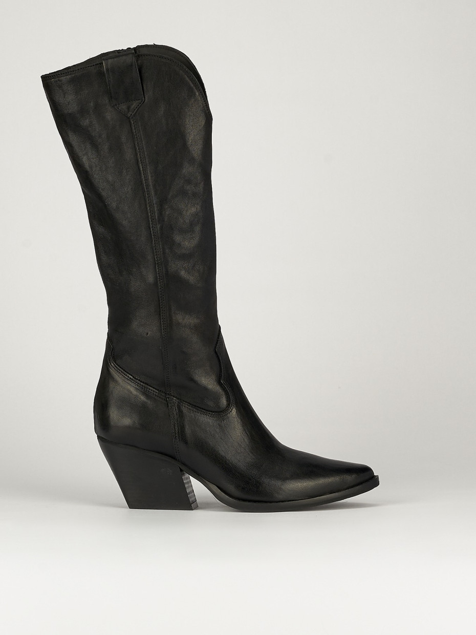 Botas de tacón alto tacón 8 cm negro cuero