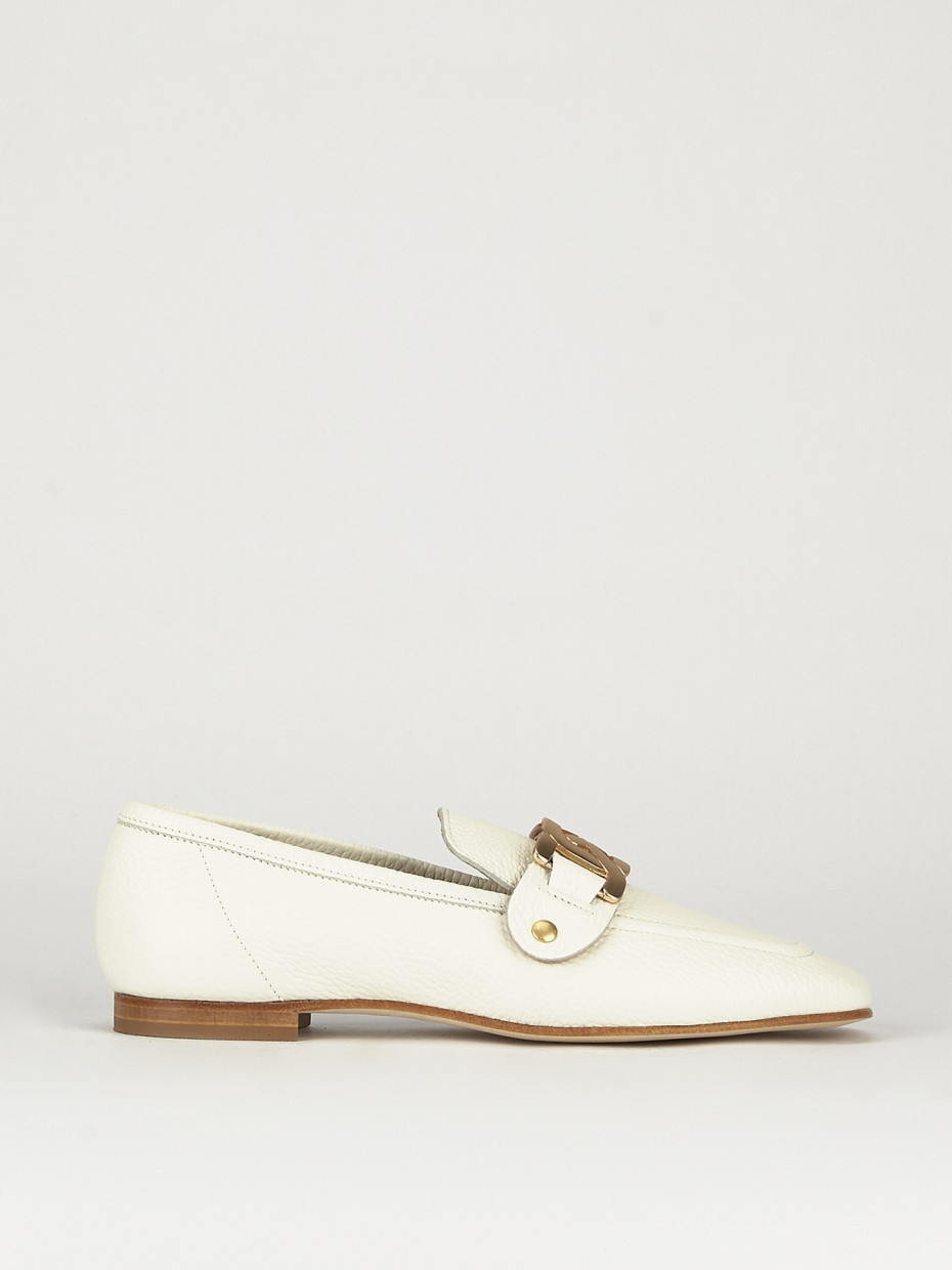 Mocasines tacón 1 cm blanco cuero