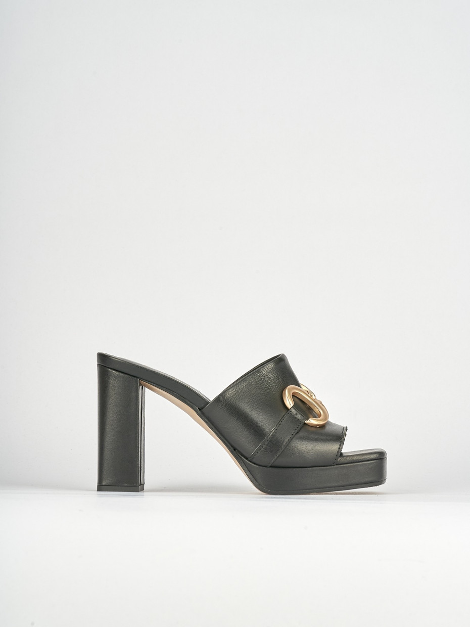 Mules tacón 9 cm negro cuero