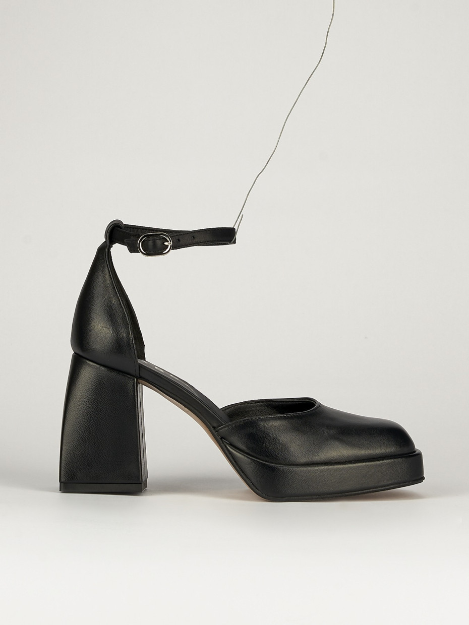 Zapatos de salón tacón 8 cm negro cuero
