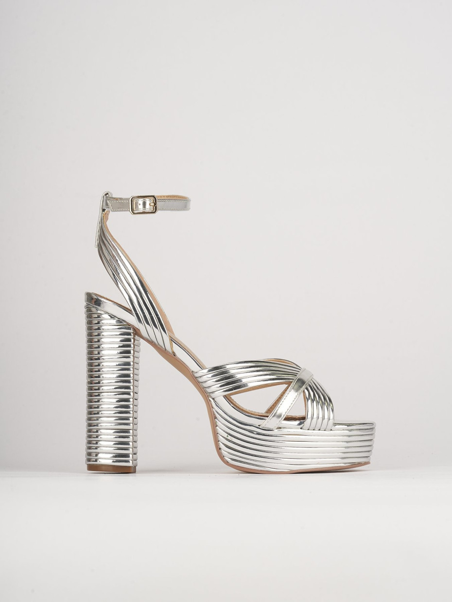 Sandalias de tacón alto tacón 11 cm plata cuero