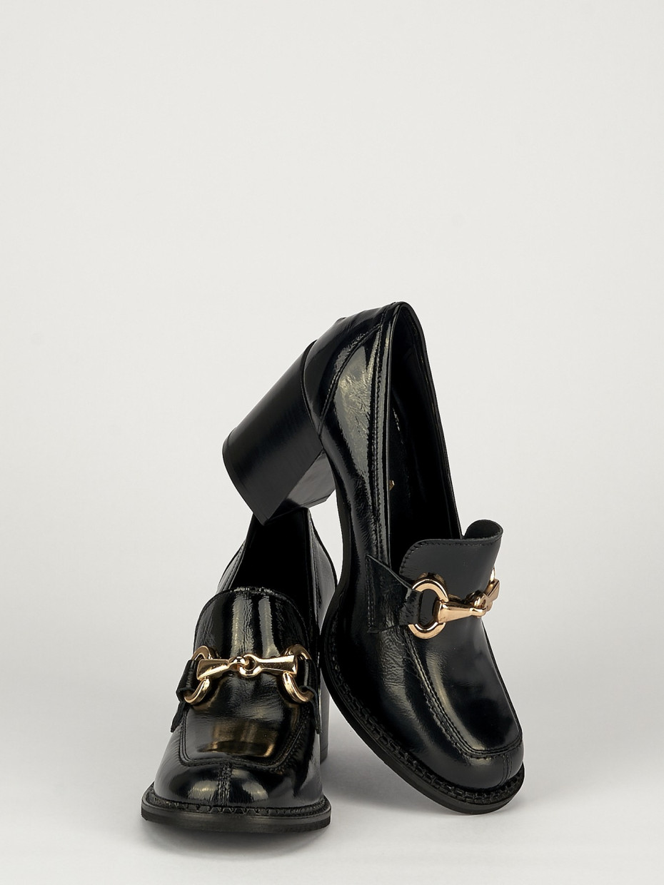 Mocasines tacón 8 cm negro charol