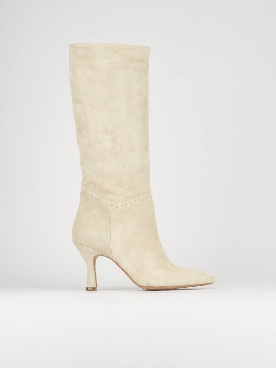 High heel boots heel 7 cm beige chamois
