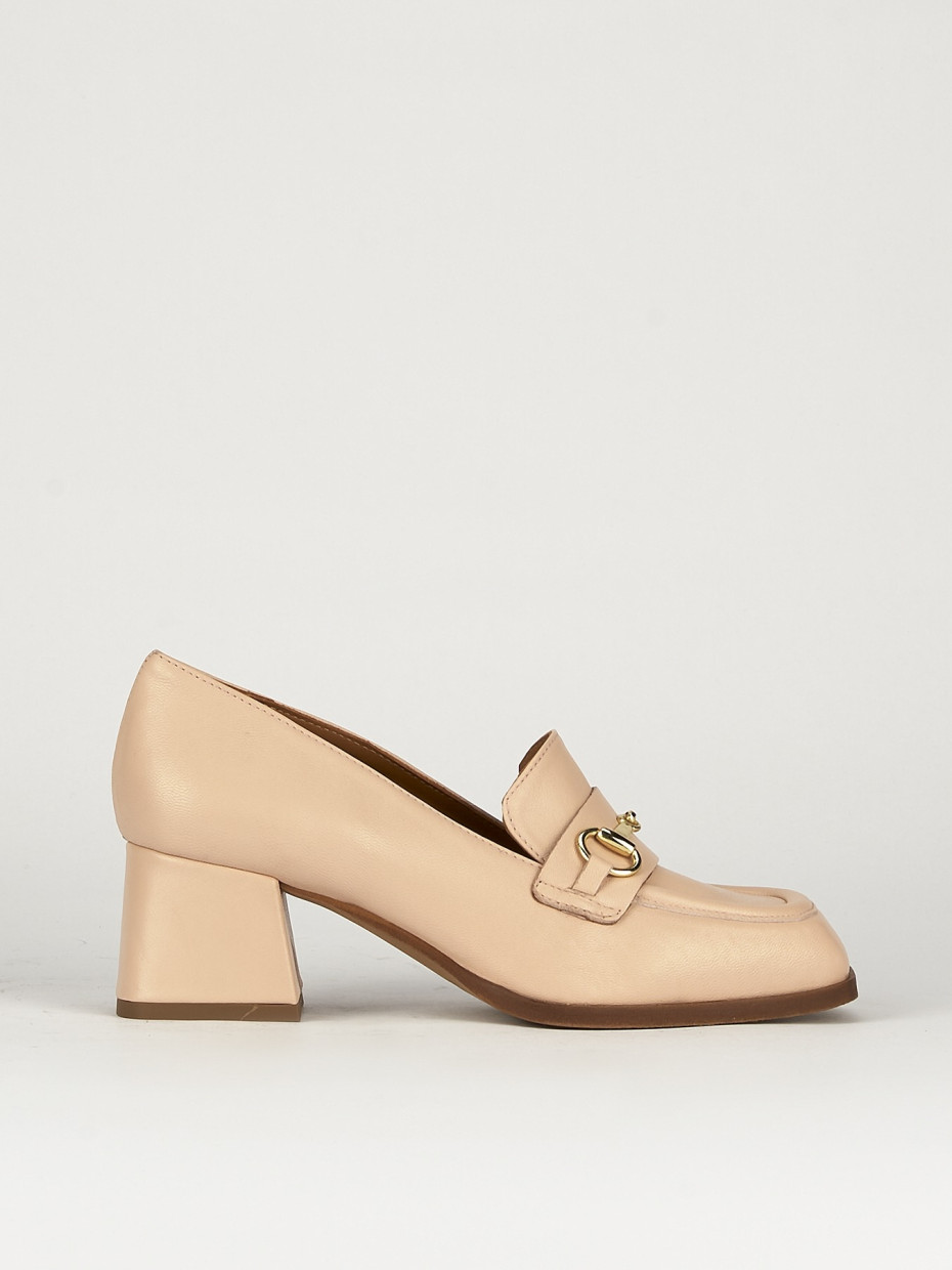 Mocasines tacón 5 cm rosa cuero