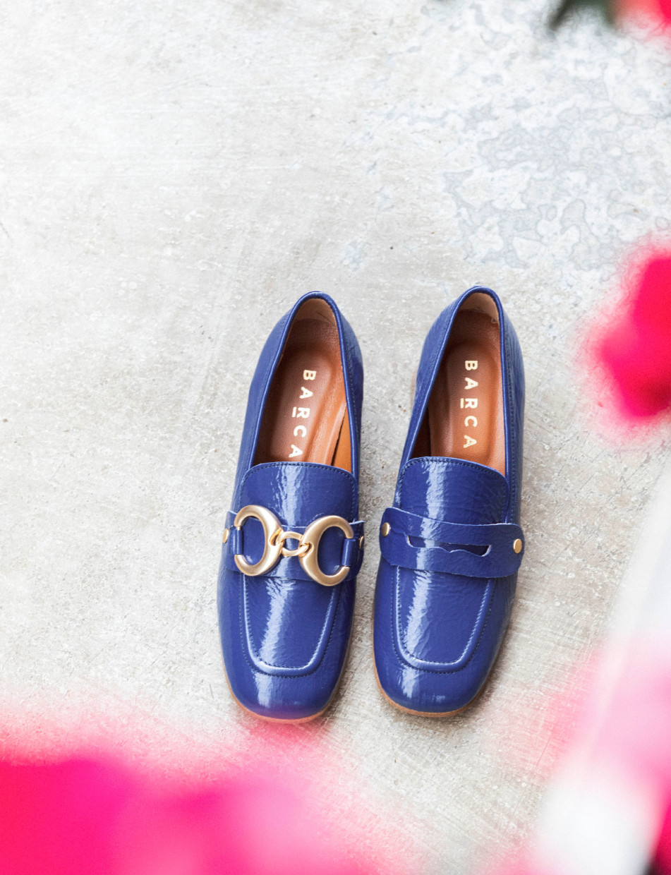 Mocasines tacón 6 cm azul charol