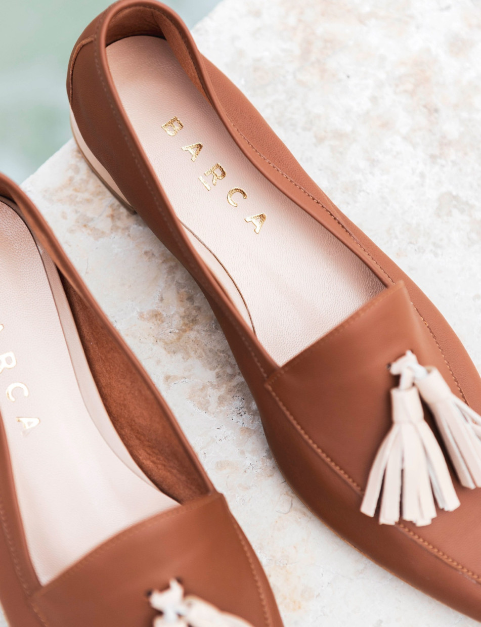 Mocasines tacón 1 cm marrón cuero