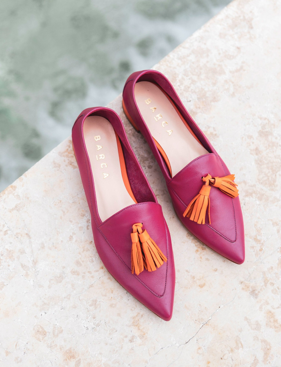 Mocasines tacón 1 cm rosa cuero