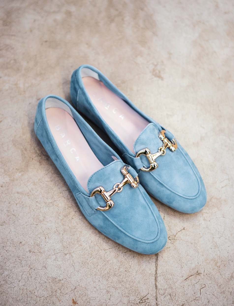 Mocasines tacón 1 cm turquesa ante