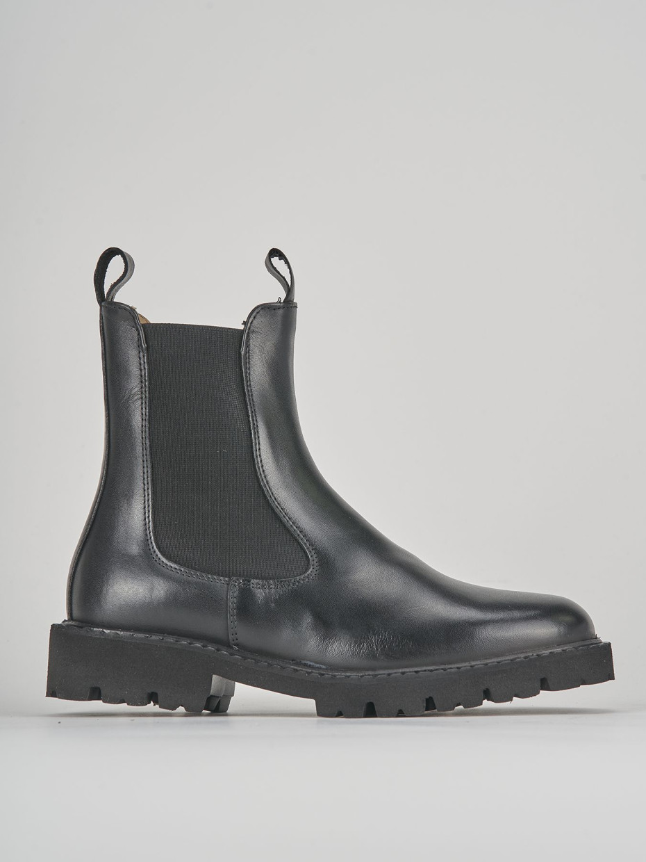 Botines de tacón bajo tacón 2 cm negro cuero