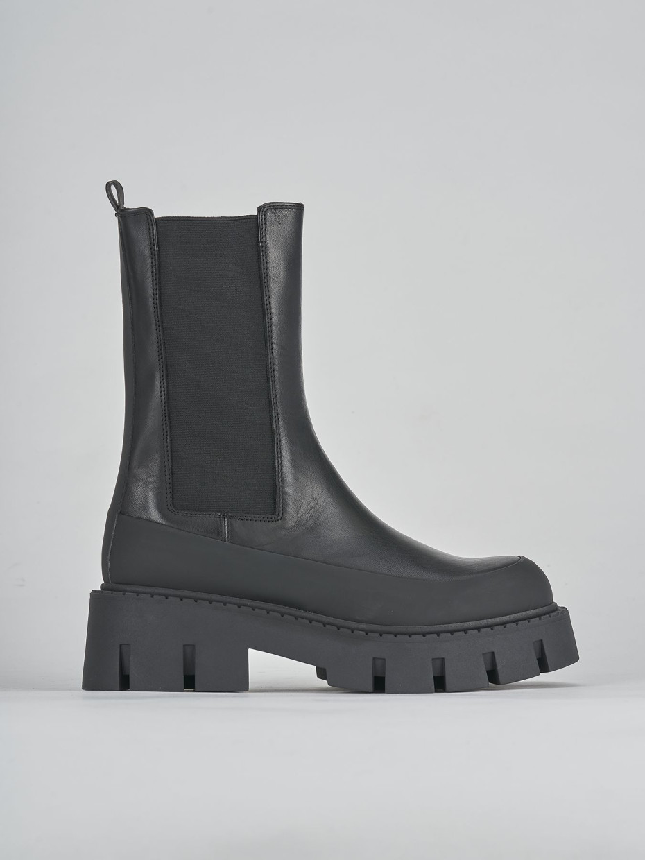 Botines de tacón bajo tacón 3 cm negro cuero