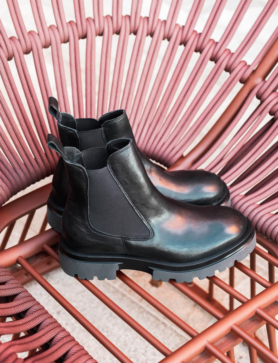 Botines de tacón bajo tacón 3 cm negro cuero