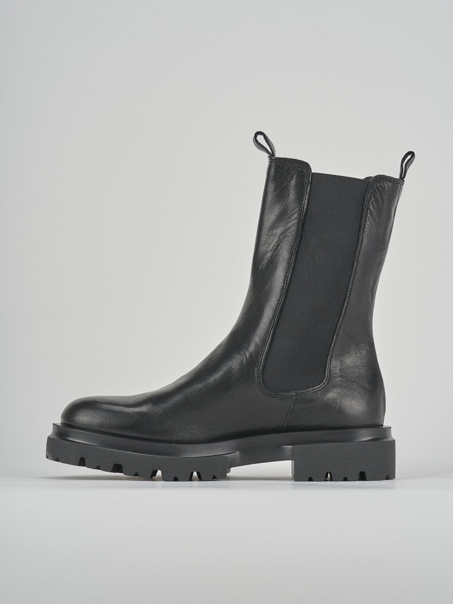 Botines de tacón bajo tacón 1 cm negro cuero