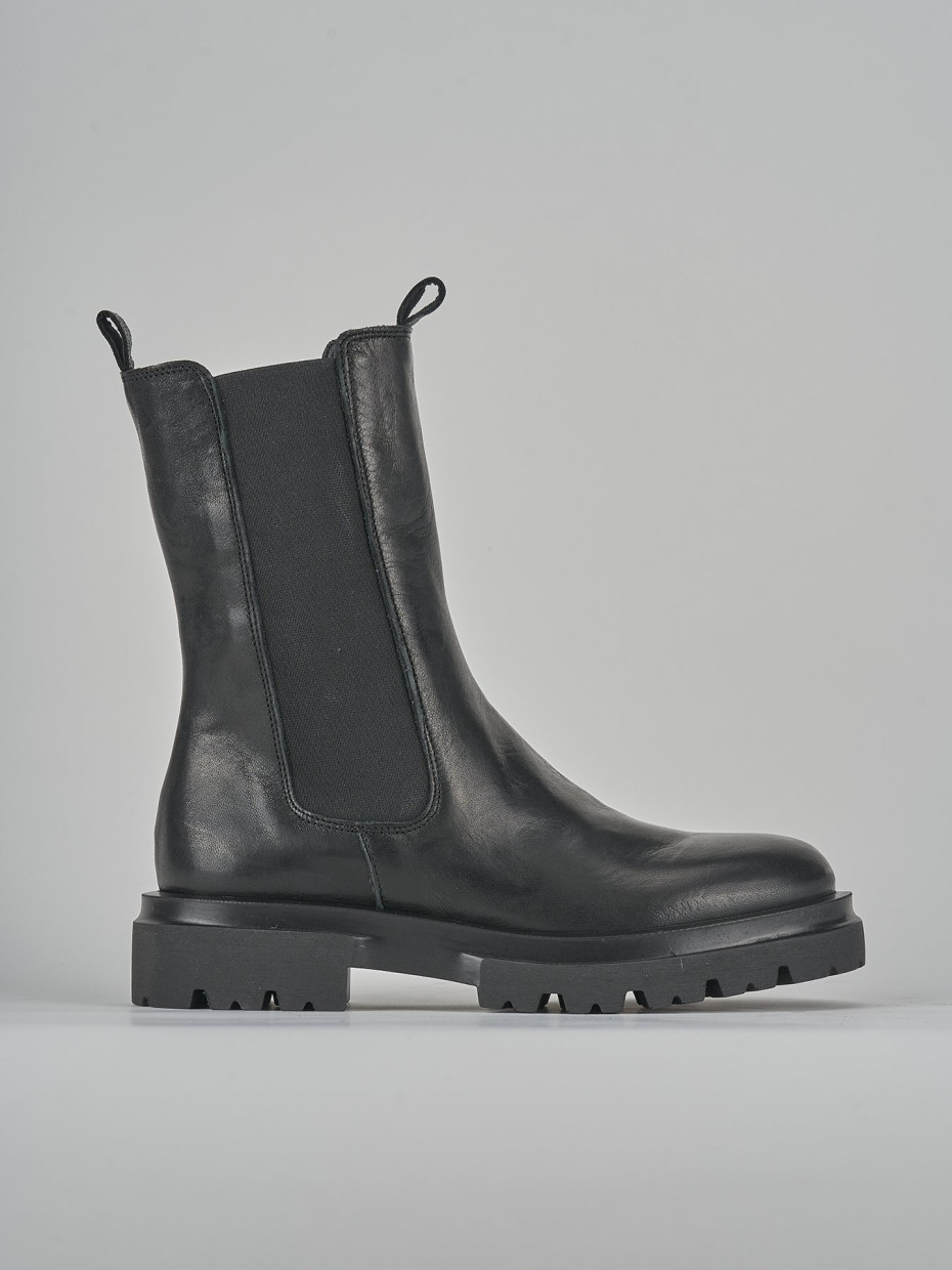 Botines de tacón bajo tacón 1 cm negro cuero