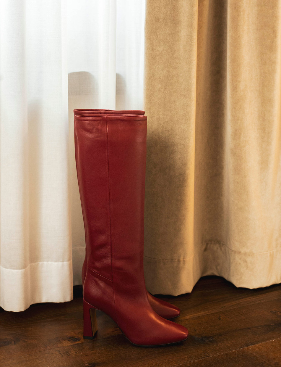 High heel boots woman heel 9 cm bordeaux leather | Barca Stores
