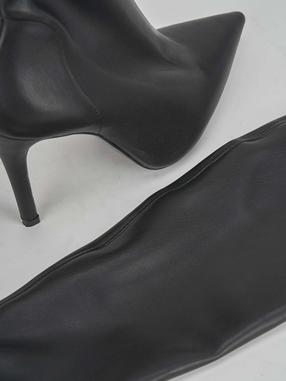 Botas de tacón alto tacón 10 cm negro cuero