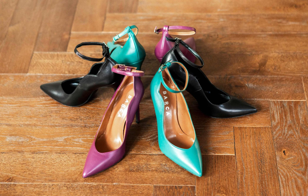 Zapatos de salón tacón 10 cm morado cuero