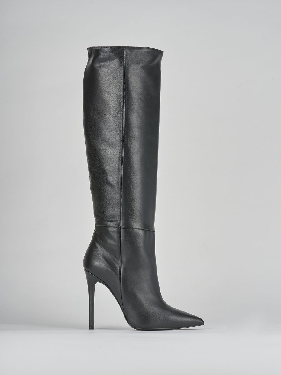 Botas de tacón alto tacón 10 cm negro cuero