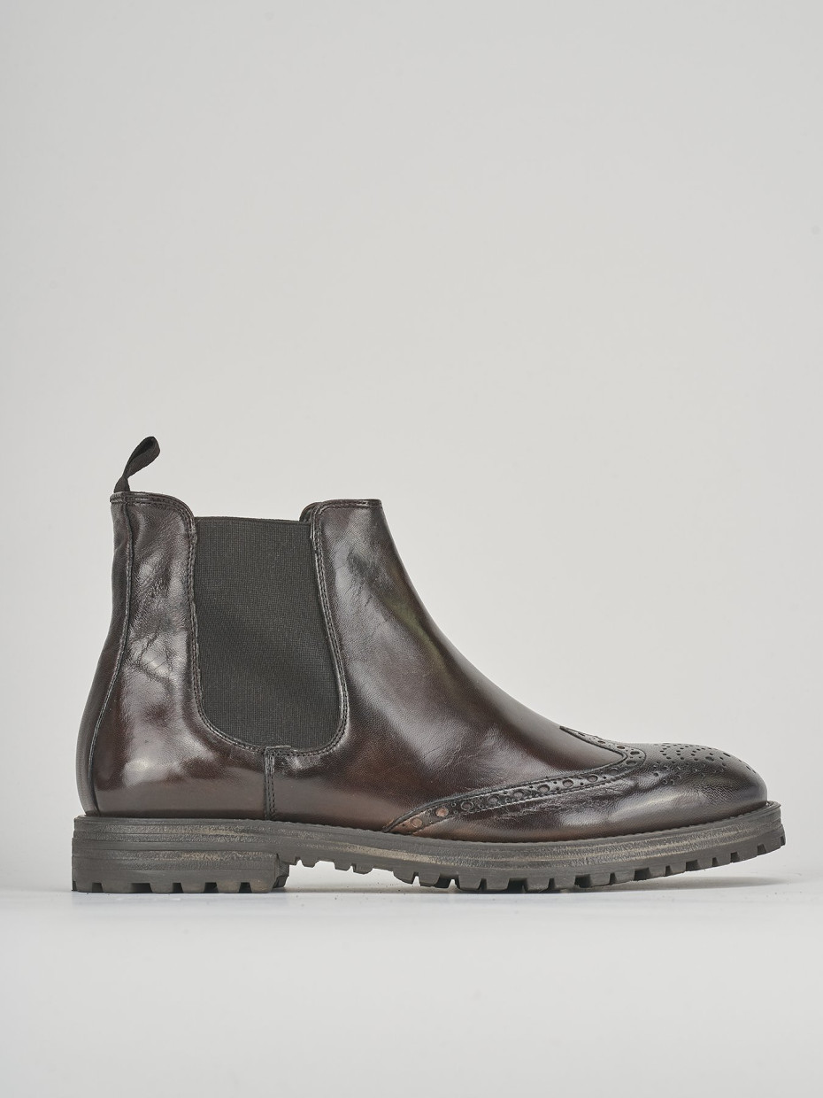 Botines tacón 1 cm marrón oscuro cuero