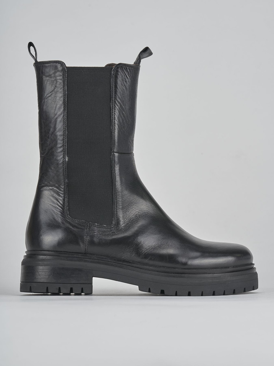 Botines de tacón bajo tacón 2 cm negro cuero