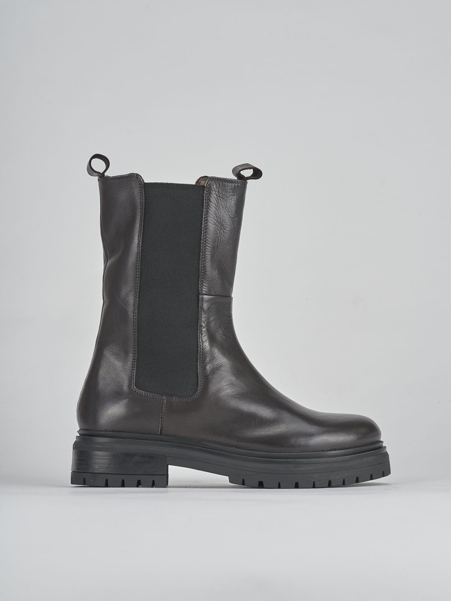 Botines de tacón bajo tacón 2 cm marrón oscuro cuero