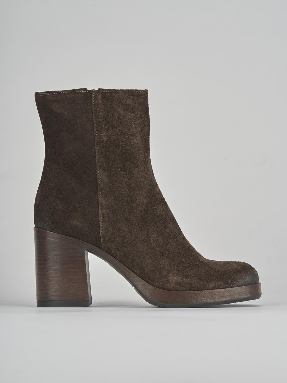 High heel ankle boots heel 8 cm dark brown suede