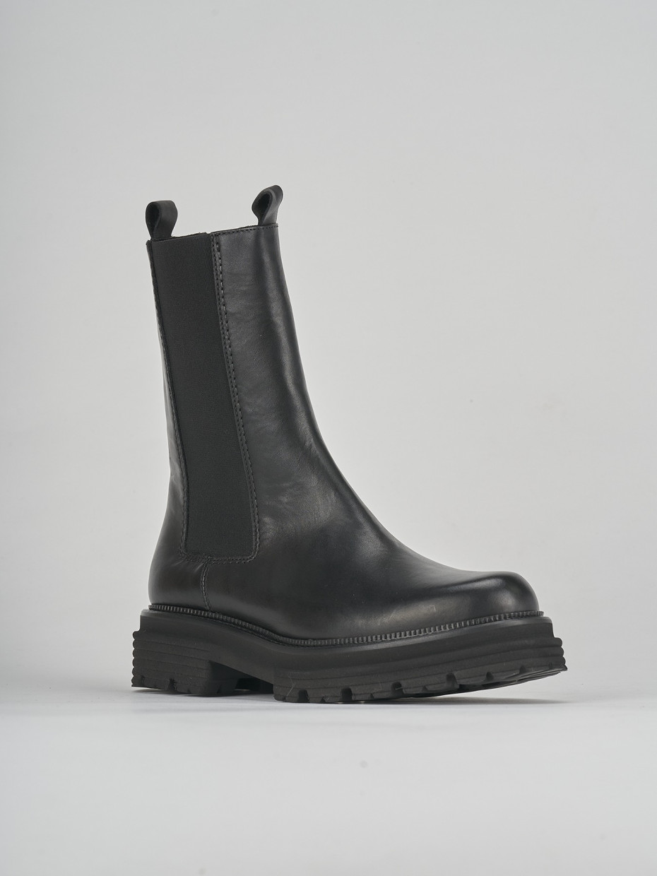 Botines de tacón bajo tacón 2 cm negro cuero