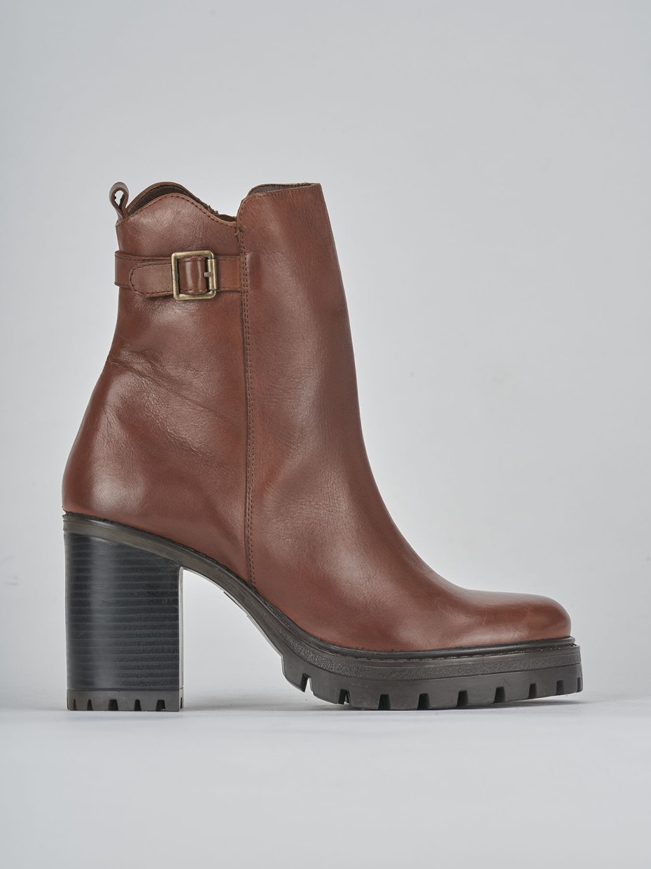 Botines de tacón alto tacón 7 cm marrón cuero